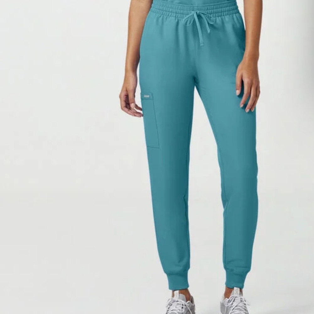 Cherokee WW Originals Ultra Women 5-Pocket Mid Rise Knit Jogger Scrub Pant Teal